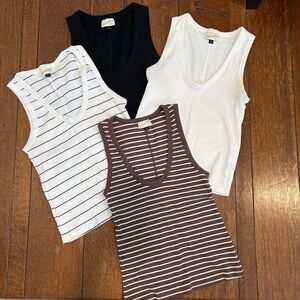 Set of 4 Striped and Solid Women's Tank Tops